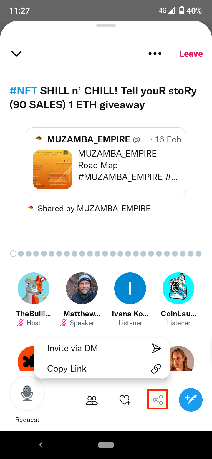 Tap the share icon to share a link of the Space