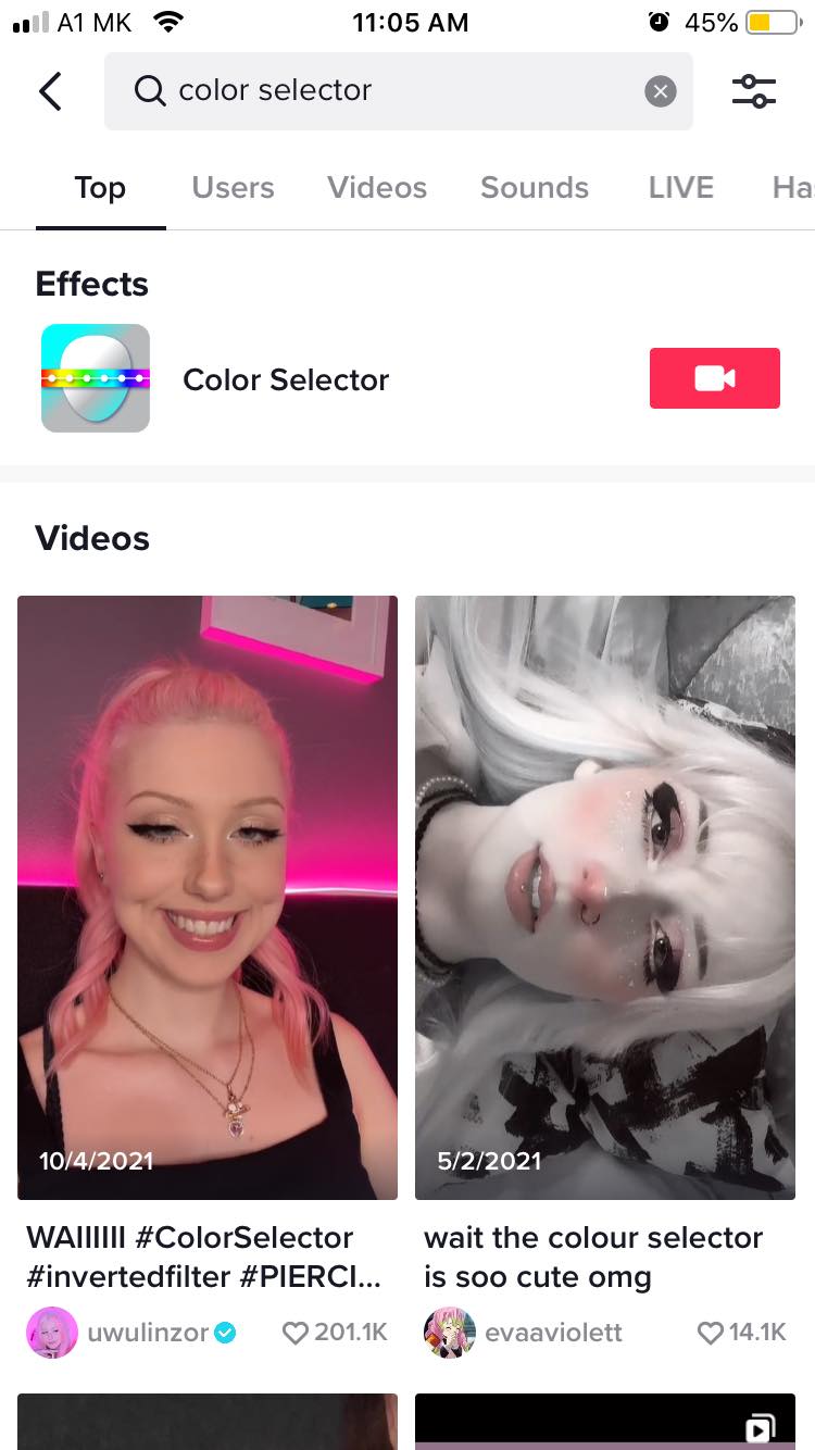 tittok color selector effect