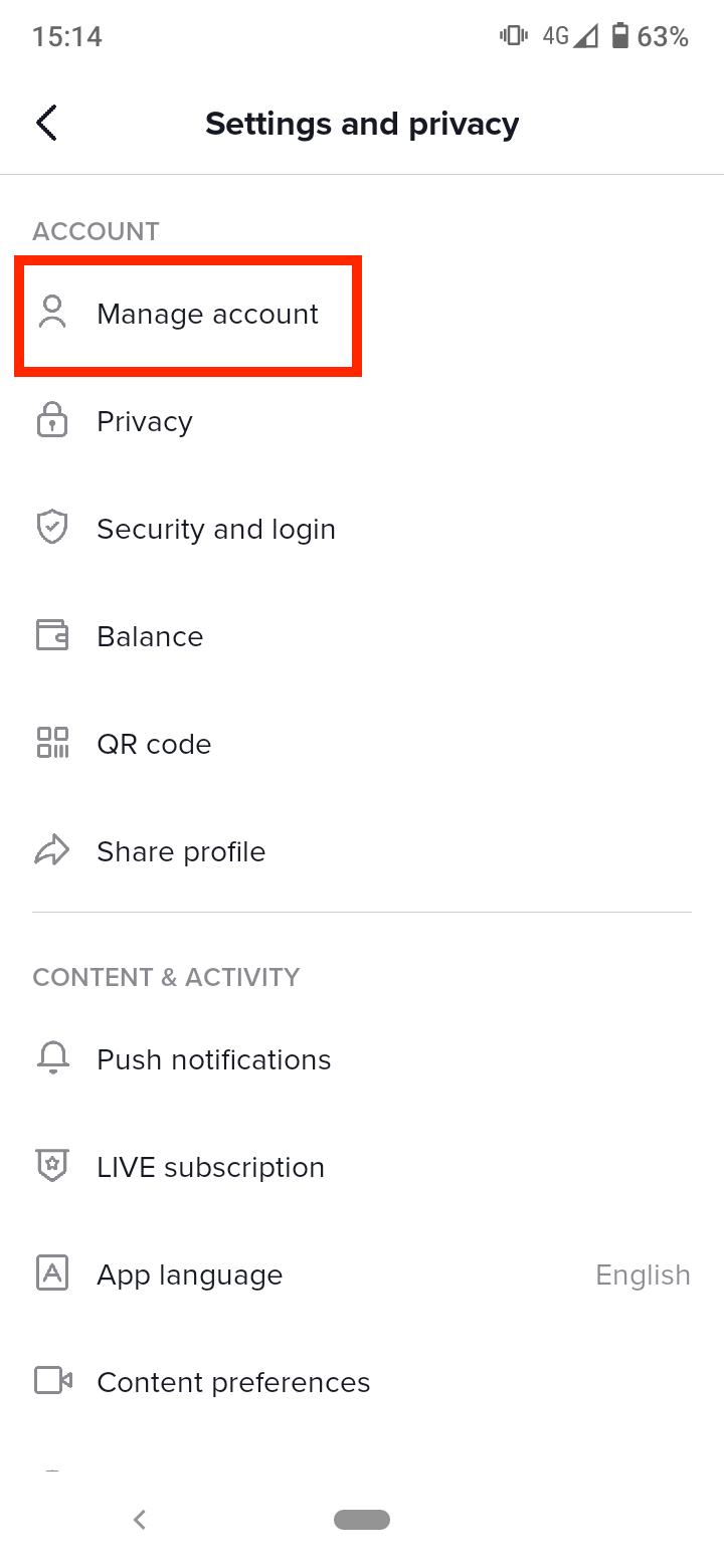 Settings & privacy - Manage account