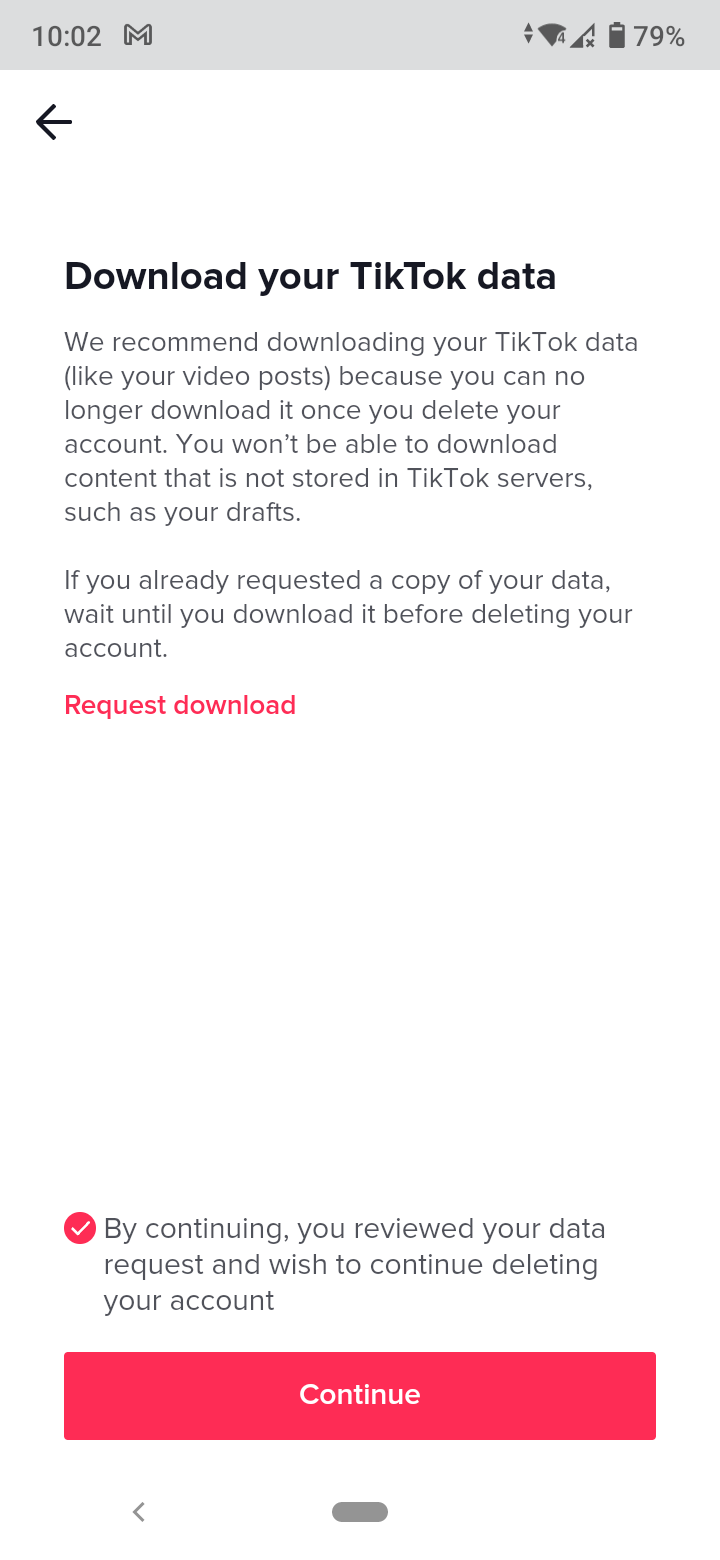 Download your TikTok data before deleting account