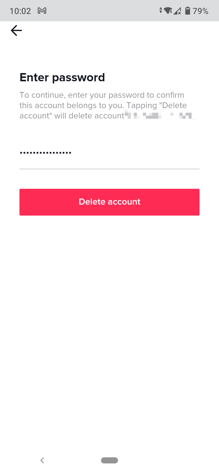 Enter password and delete account
