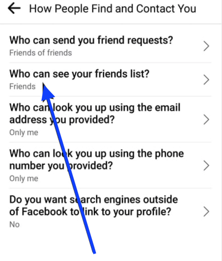 Who can see your friends list - Facebook options