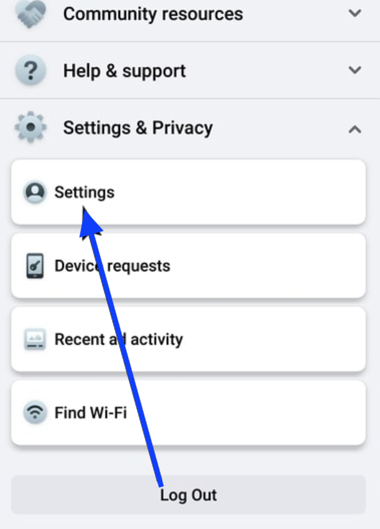 Facebook app - Settings options