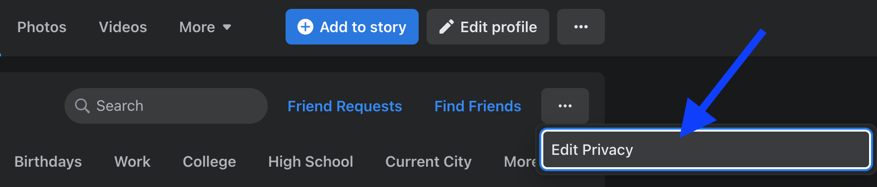 Edit privacy - Facebook options