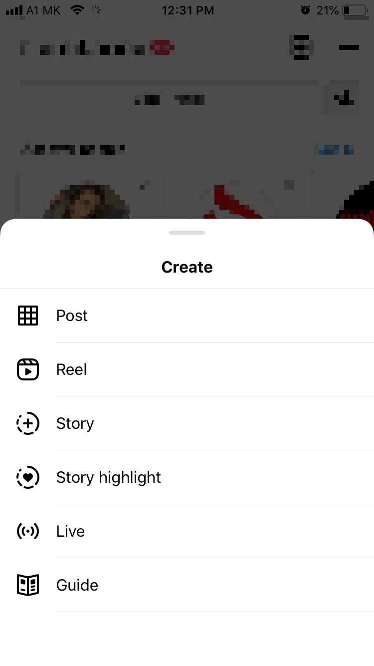 Instagram create reels option