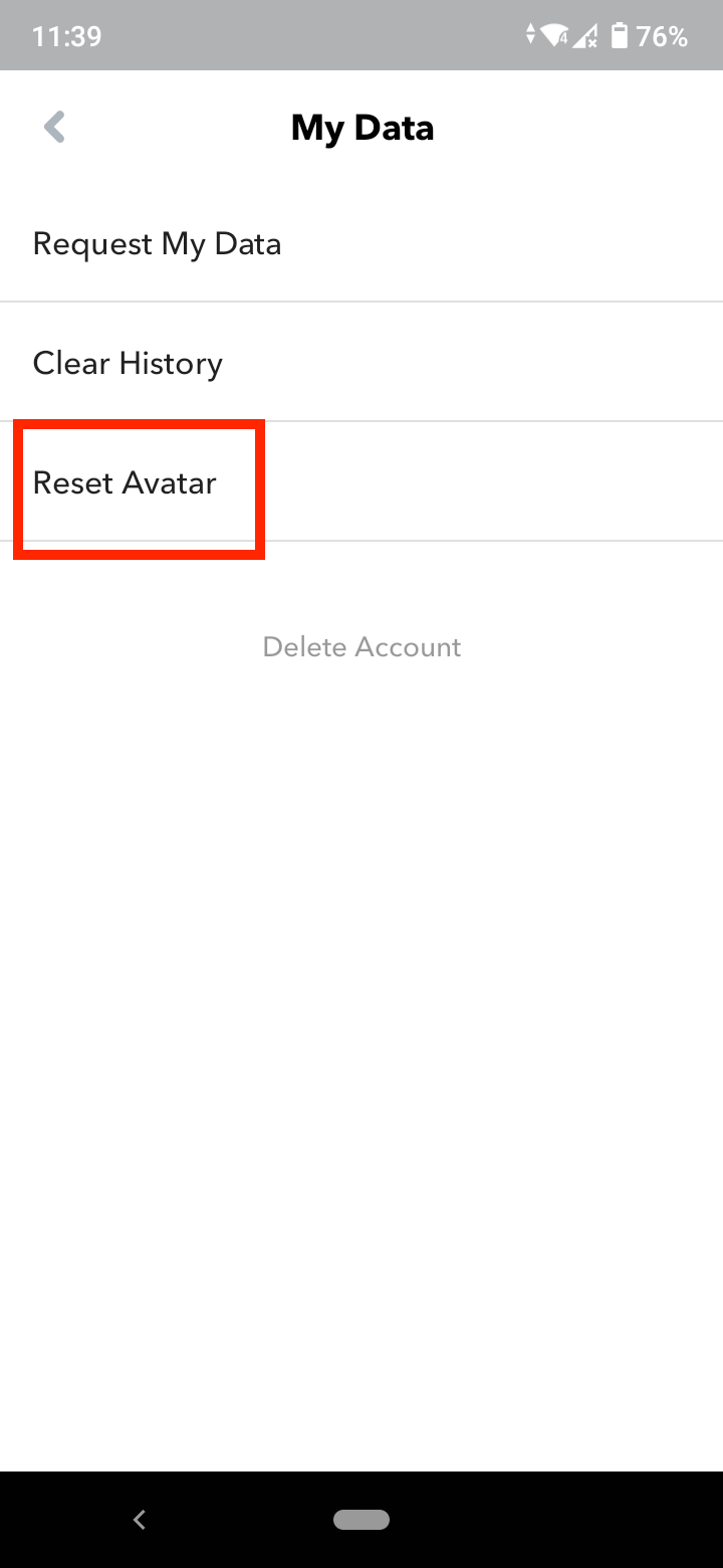Select 'Reset Avatar'
