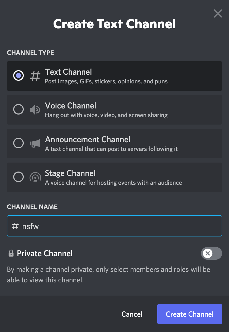 discord text channel option