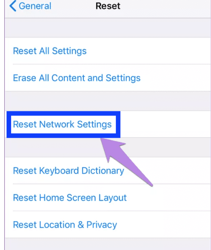 Reset Network Settings - iPhone