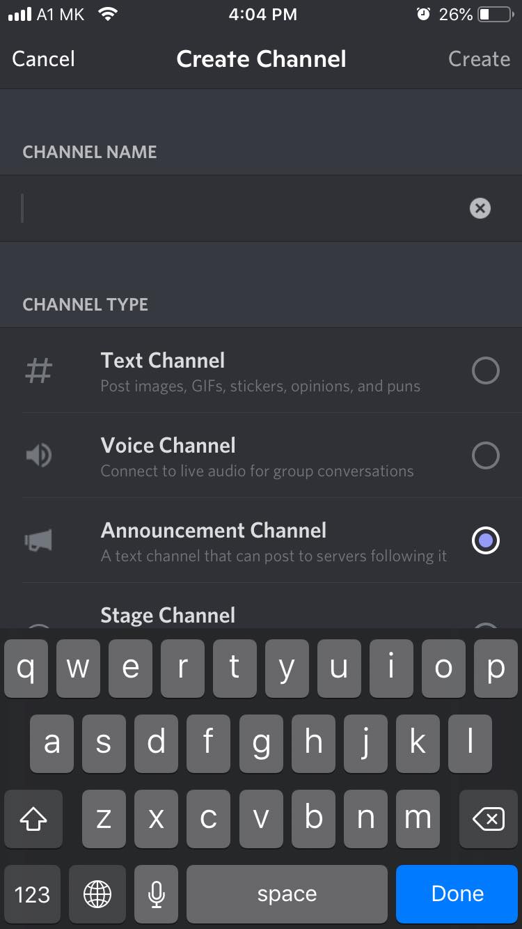 create announcement channel from iphone