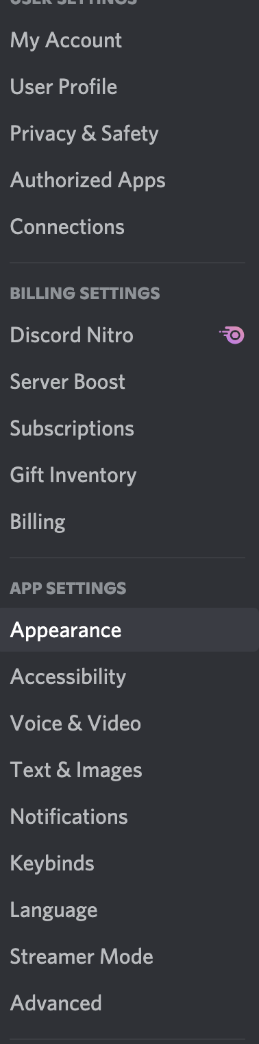 discord appearance menu