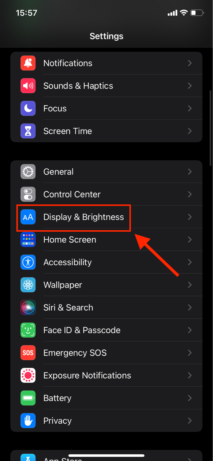 Settings > Display & Brightness