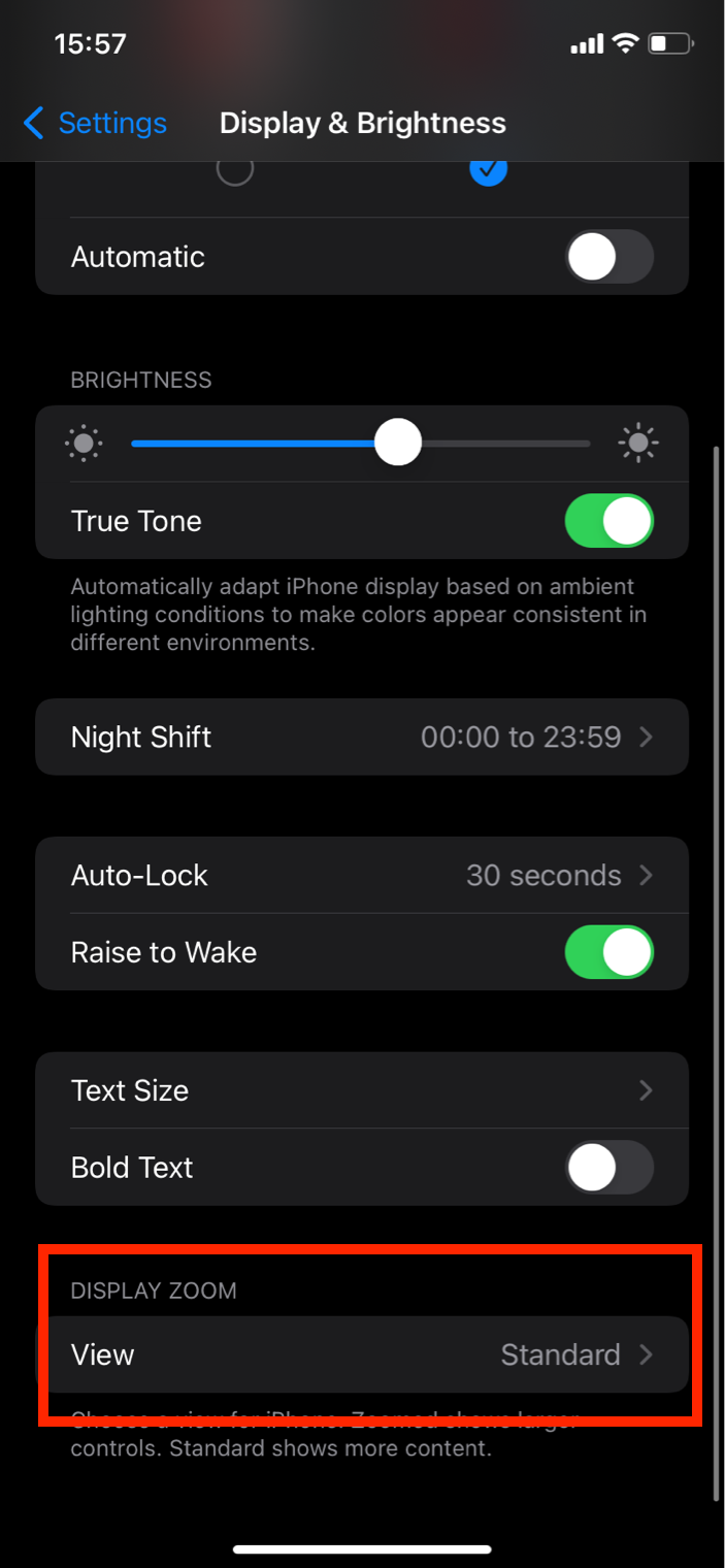 Display & Brightness > Display Zoom