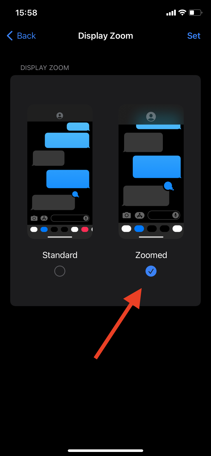 Display Zoom > Zoomed