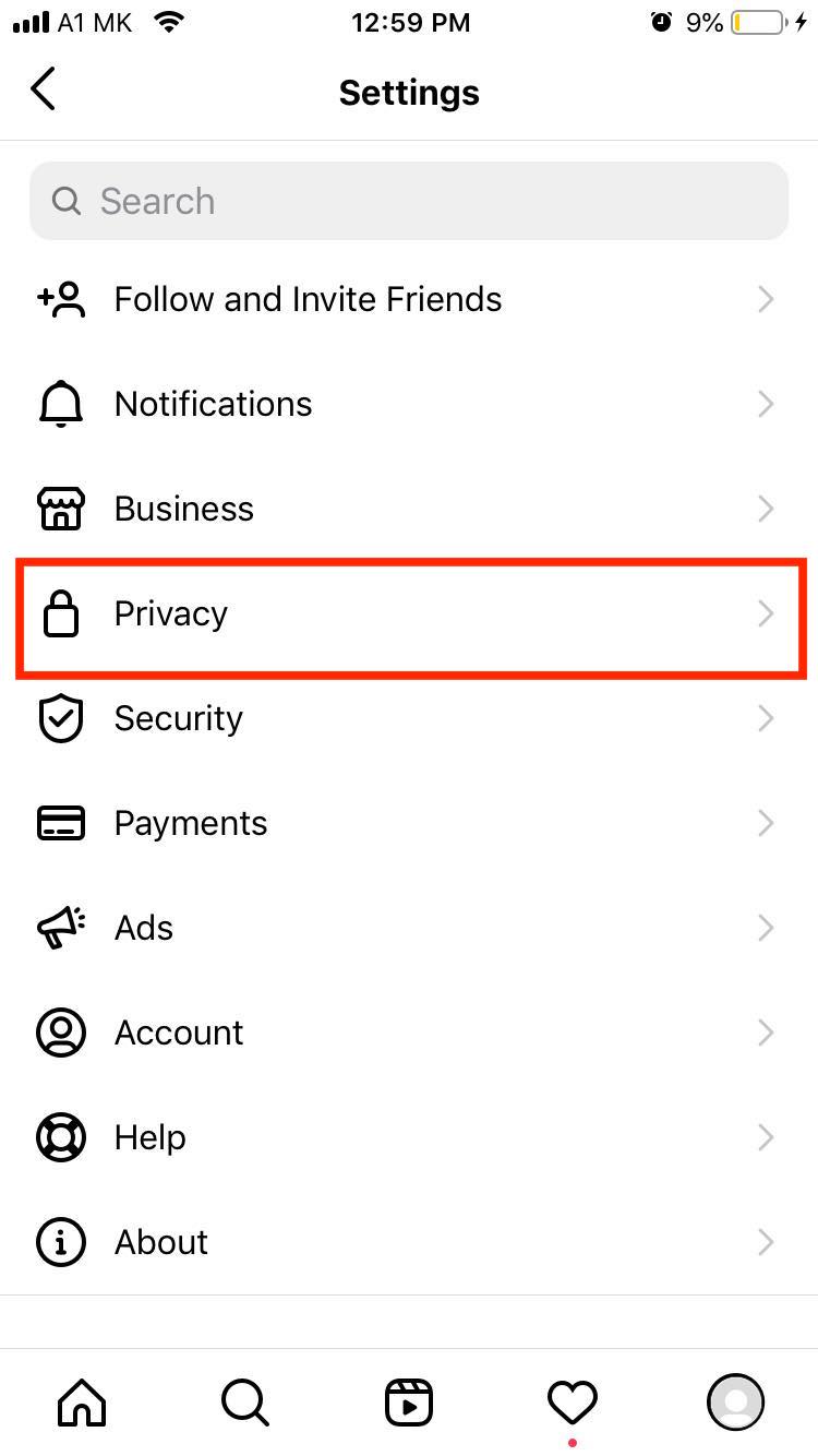 instagram setting privacy