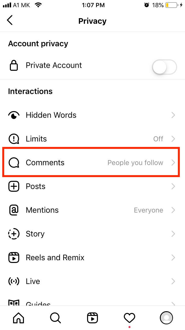 instagram privacy comments