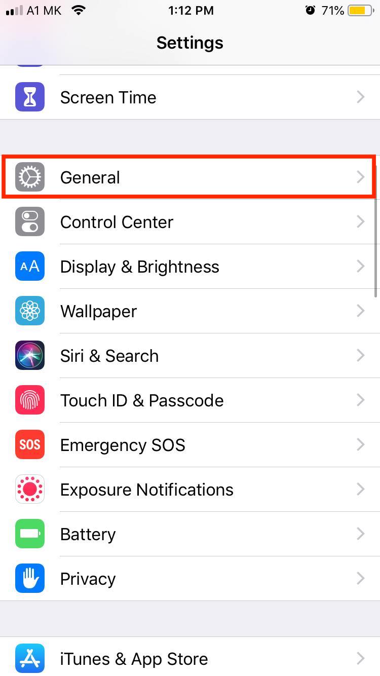 iphone general option