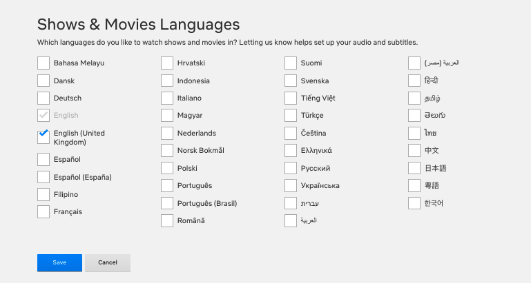 Shows & Movies Languages