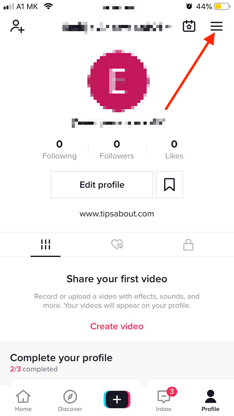 TikTok hamburger menu