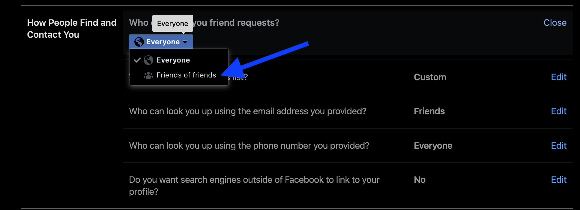 Friends of Friends option - Facebook