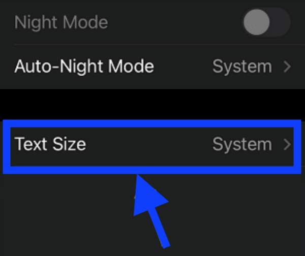 Text Size options - iPhone