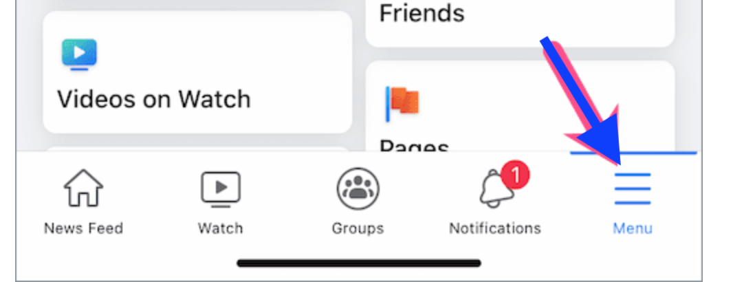 Facebook app menu