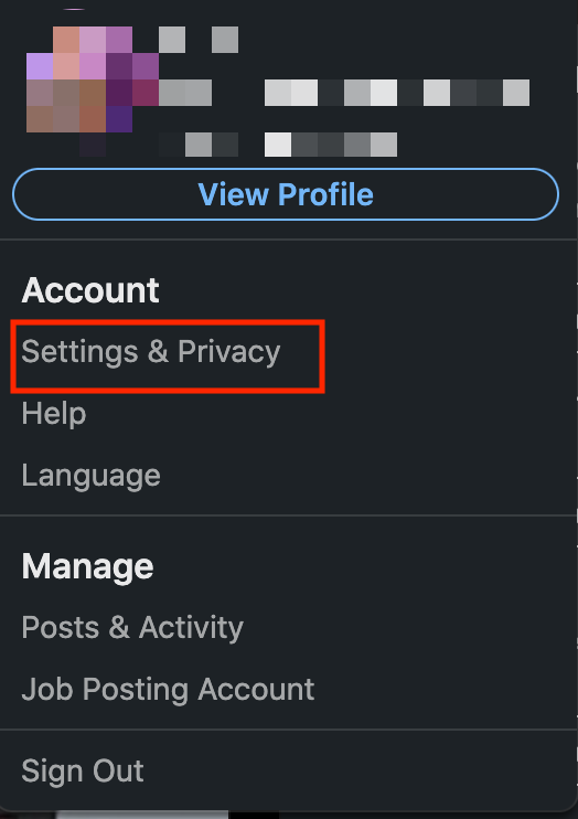 linkedin settings and privacy option