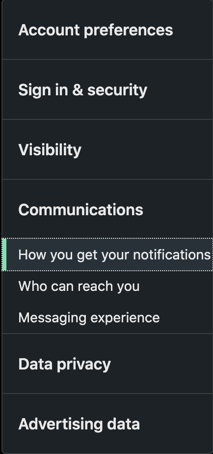 linkedin communications menu