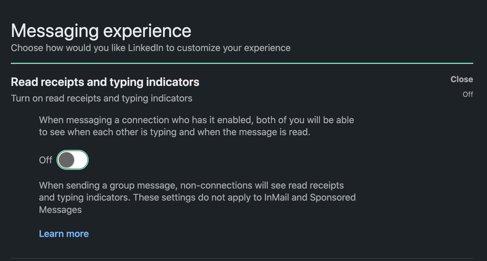 linkedin messaging experience option