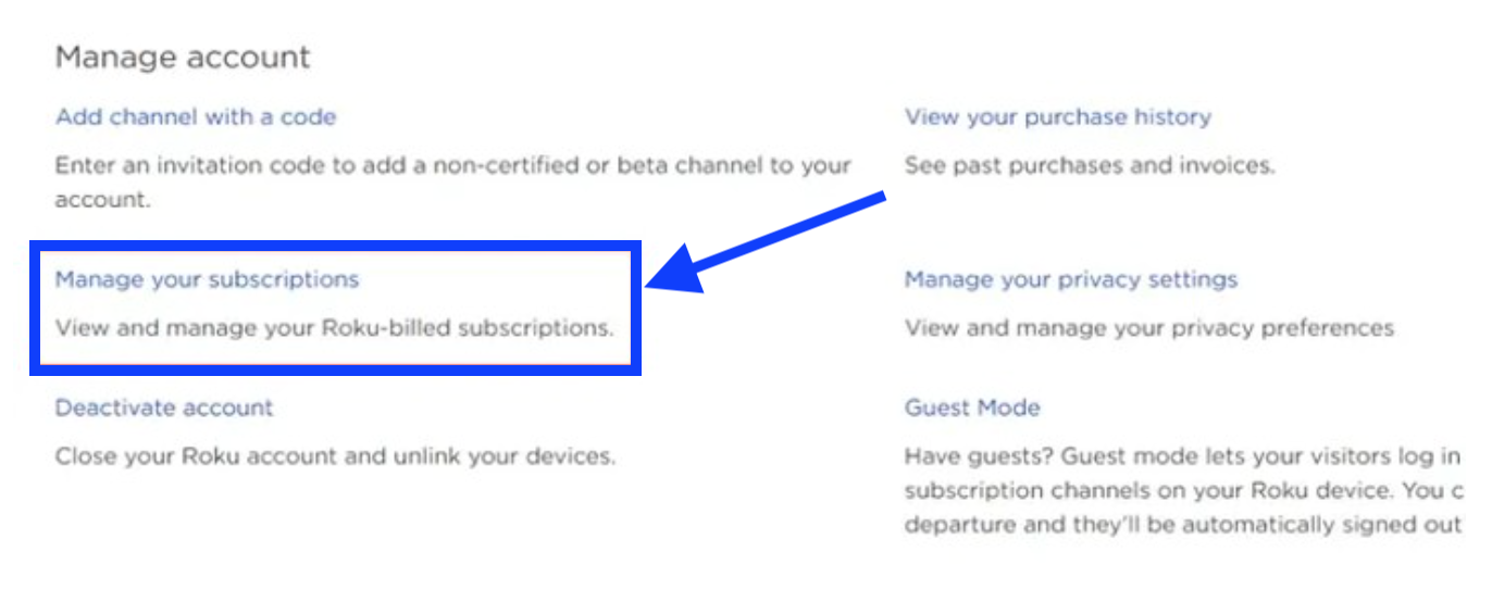 Manage Your Subscription - Roku