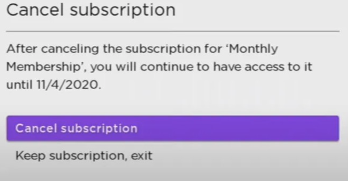 Cancel subscription- Roku options