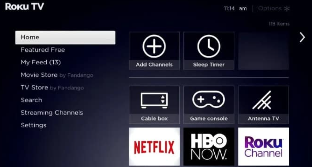 Roku TV home page