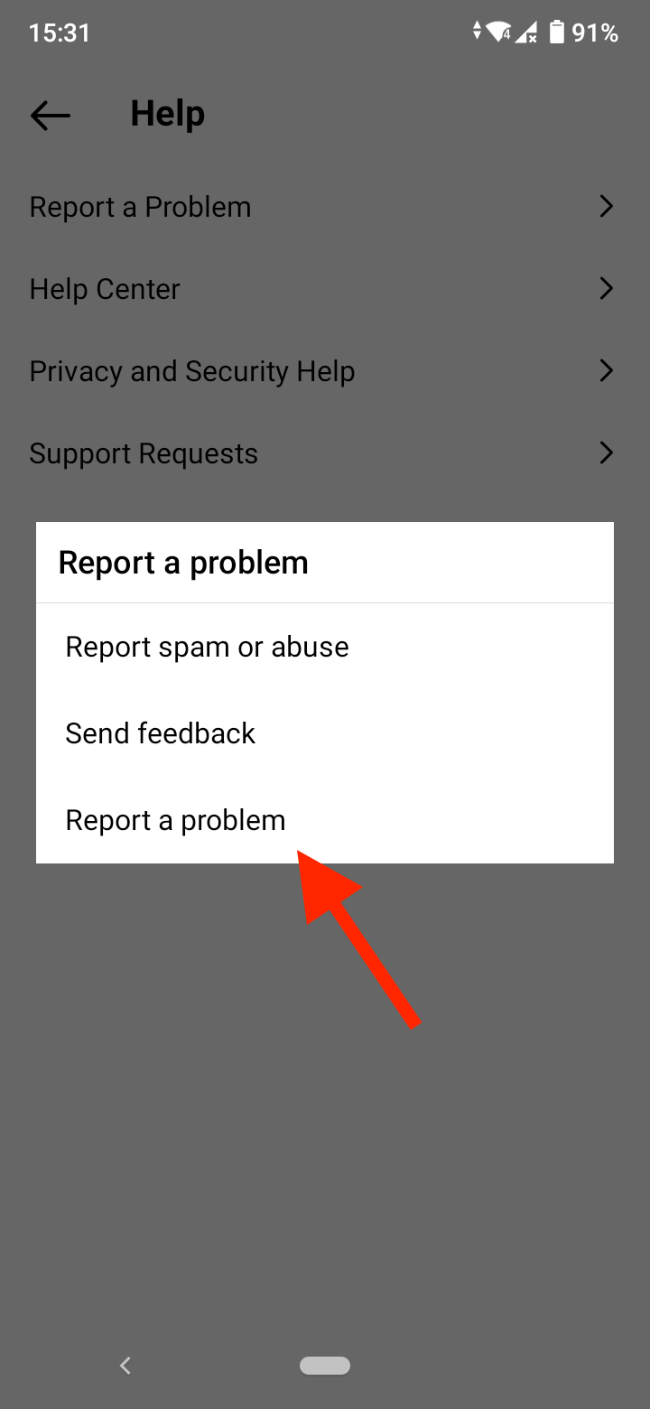 Tap on Report a Problem