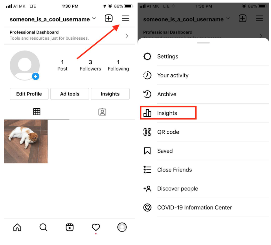instagram hamburger menu insights