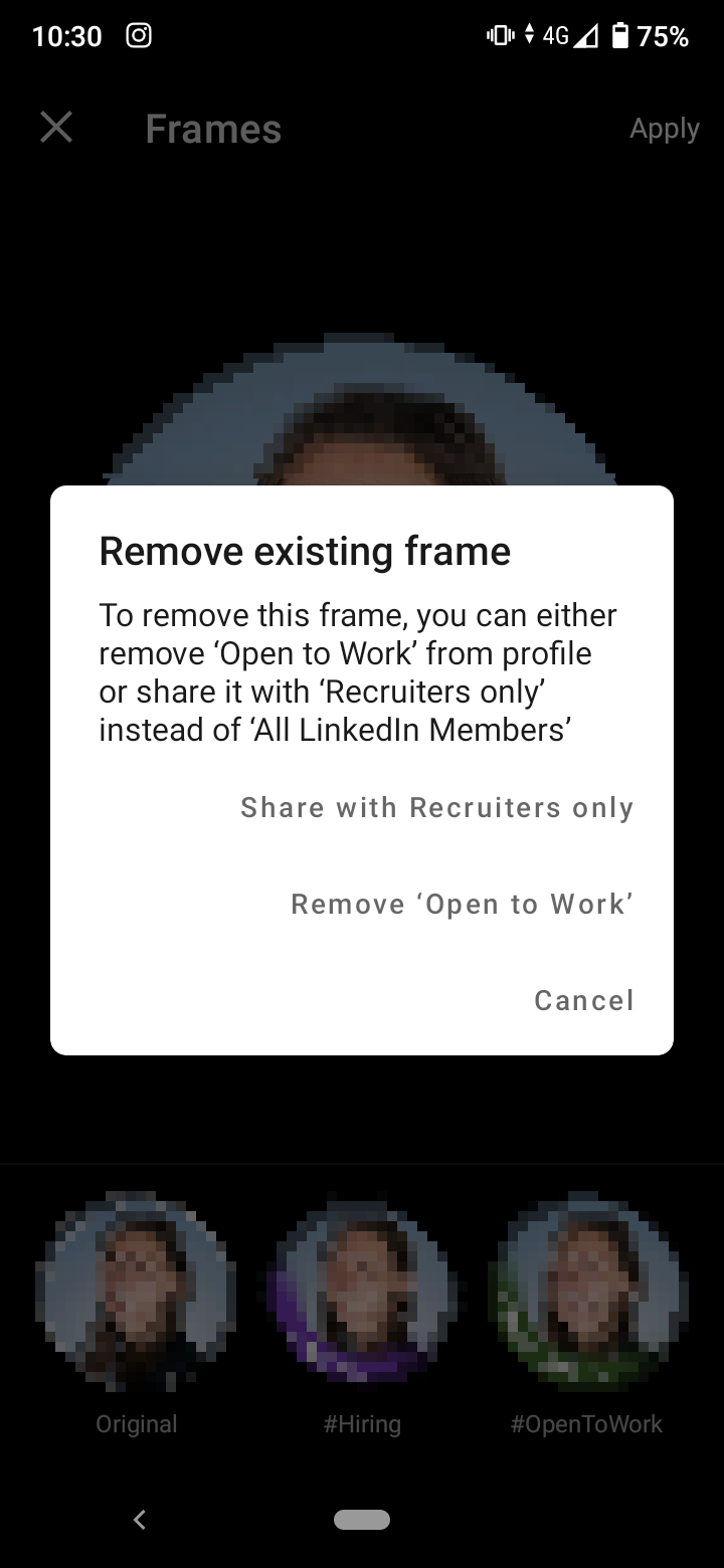 Remove existing frame