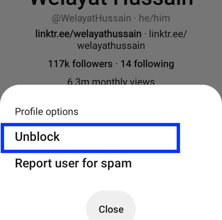 Unblock option on Pinterest - Android