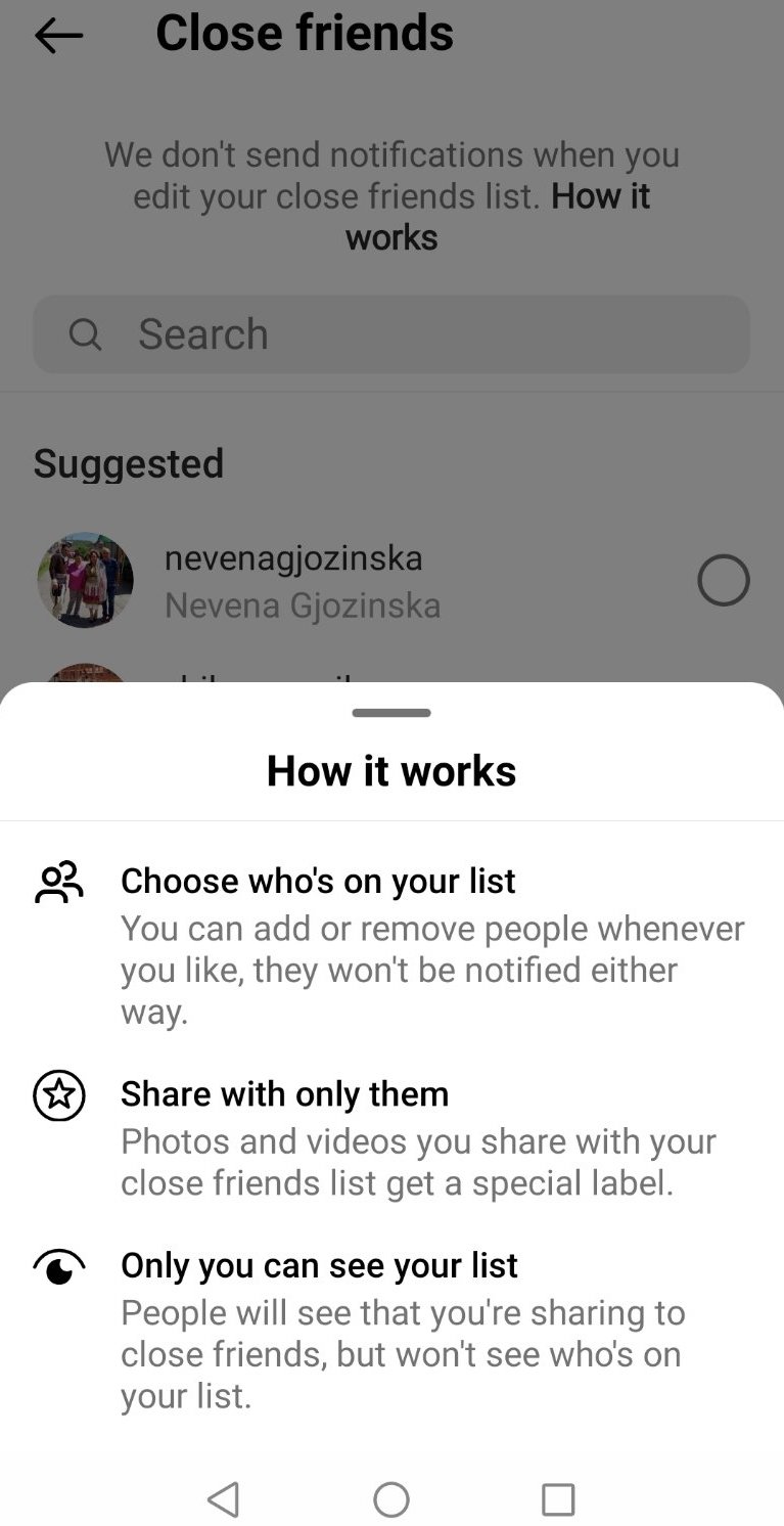 How it works option - Close Friends on Instagram