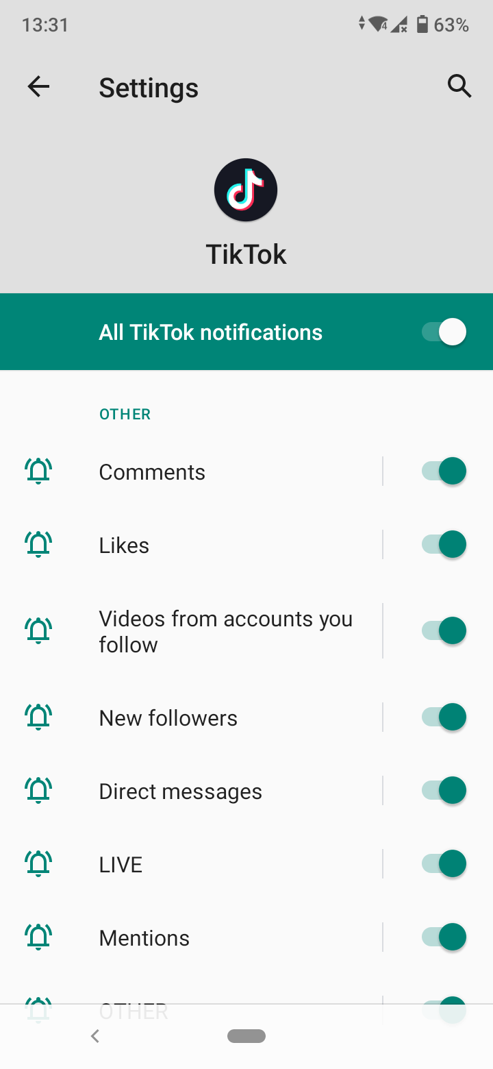 All TikTok notifications