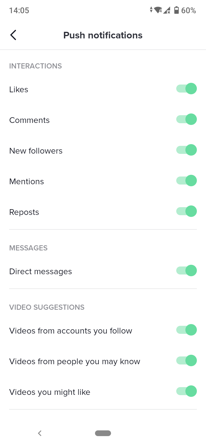 TikTok in-app notifications