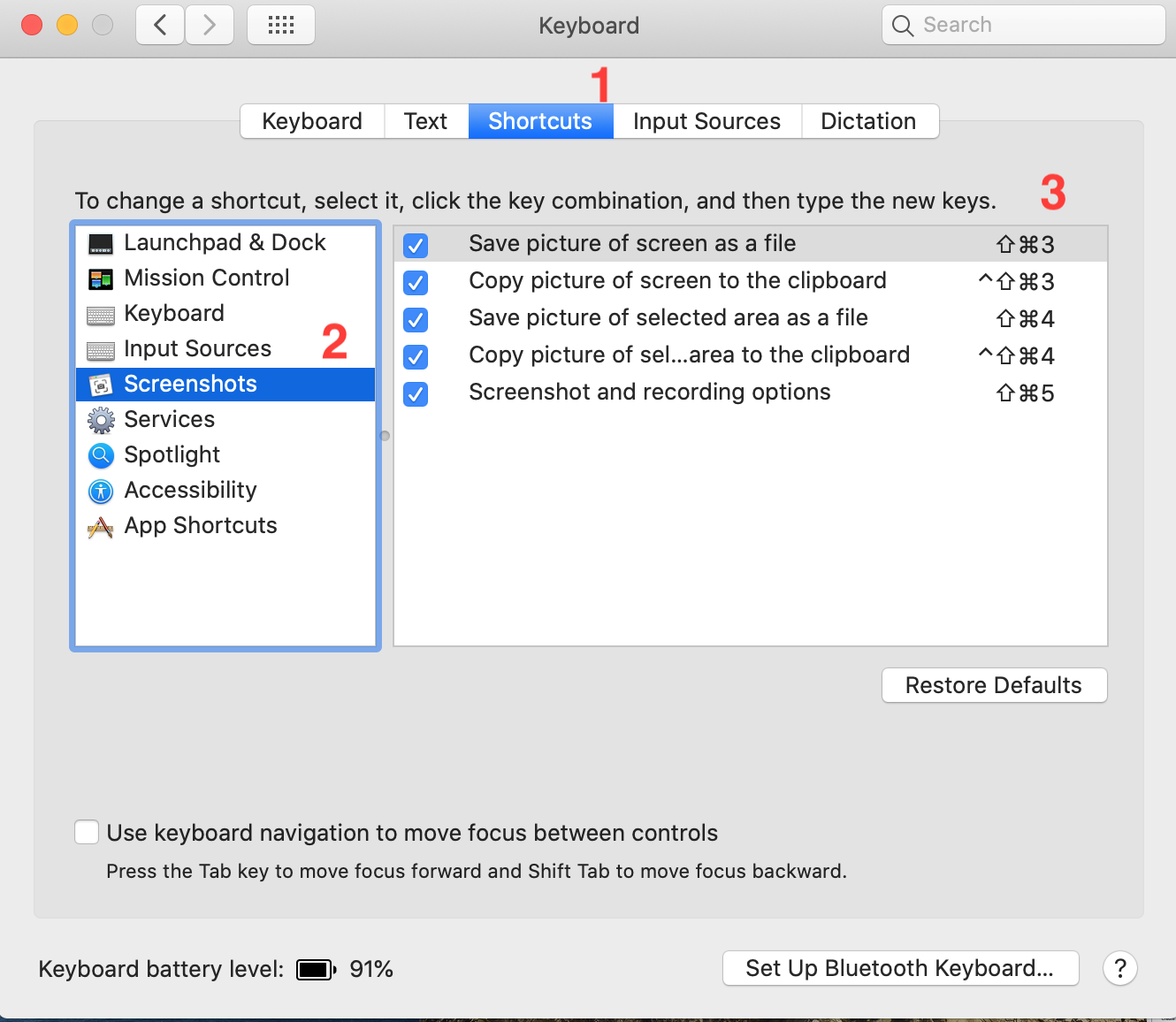 shortcuts system preferences