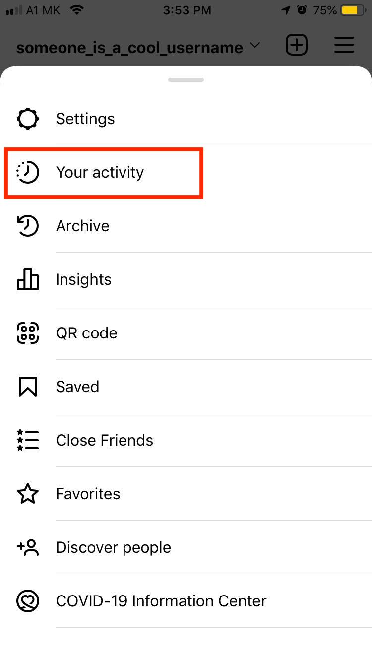 Instagram your activity option