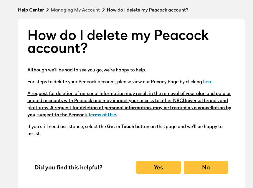 How to delete a Peacock account