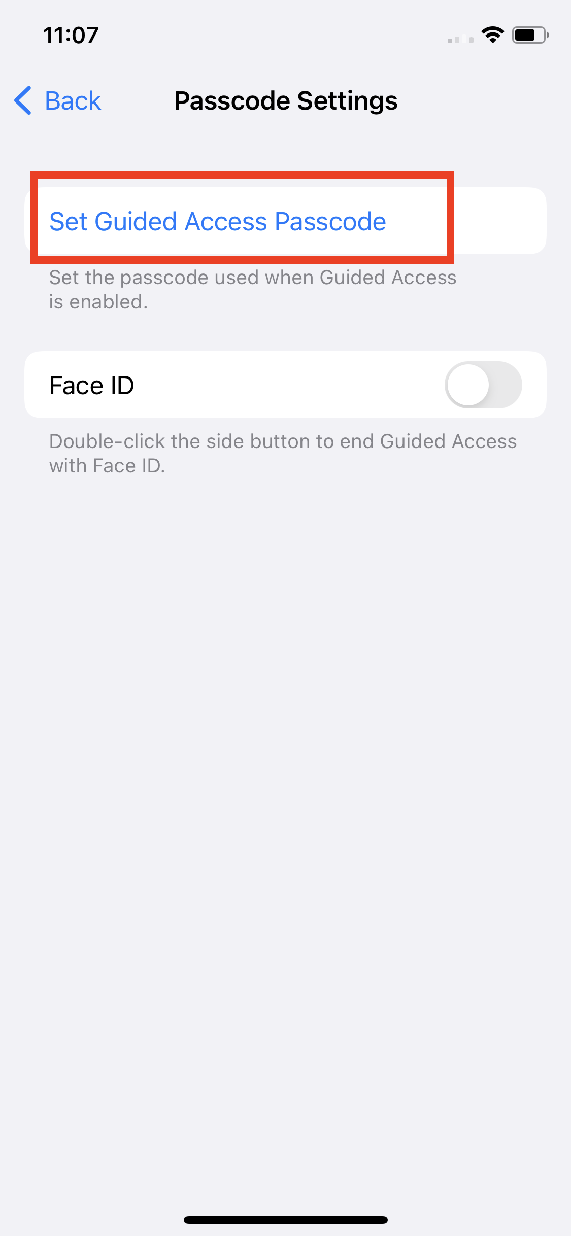 Set Guided Access Passcode