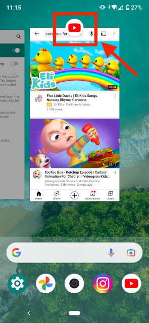 Tap on the app icon at the top of the YouTube screen