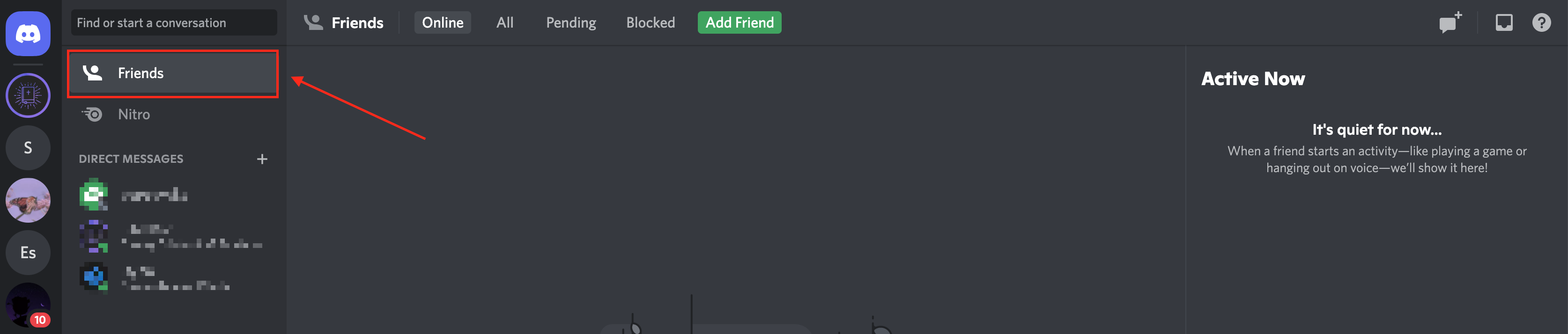 discord friends menu