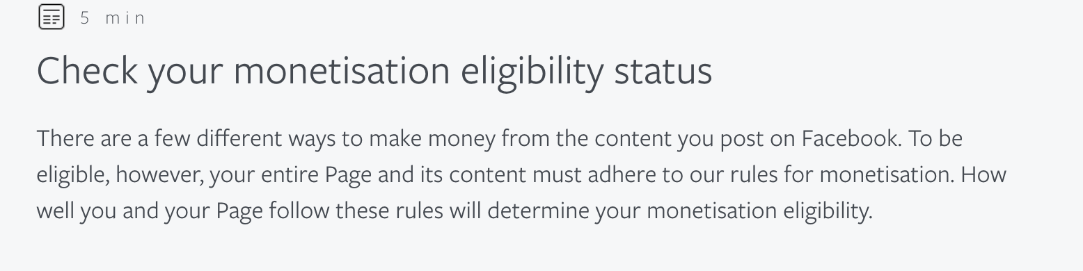 Check monetization eligibility status on Facebook
