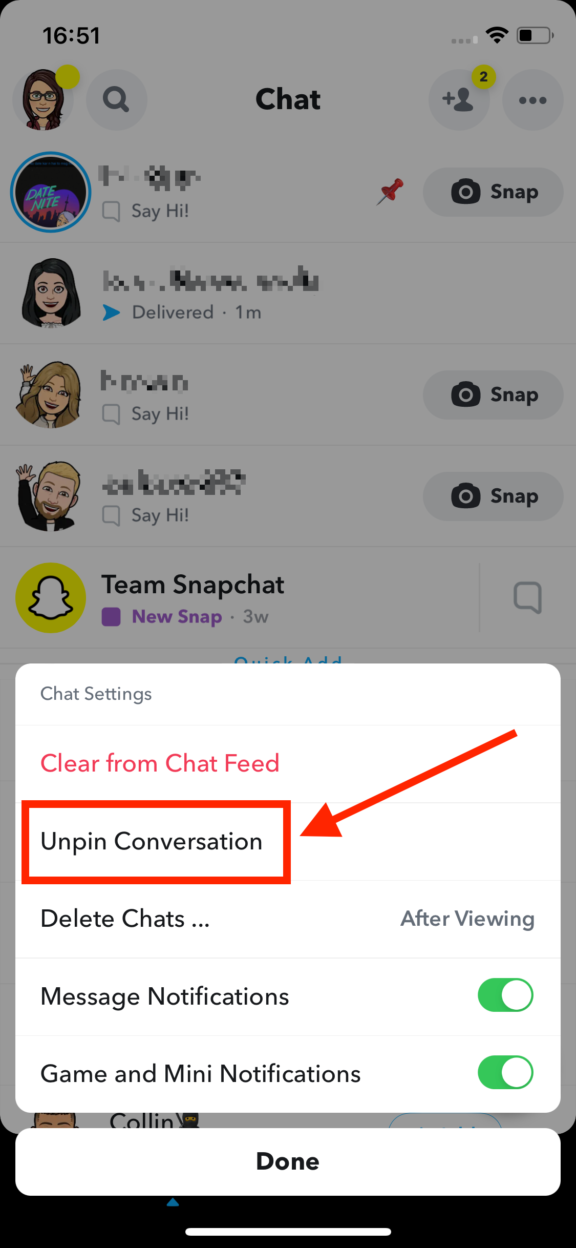 Unpin Conversation
