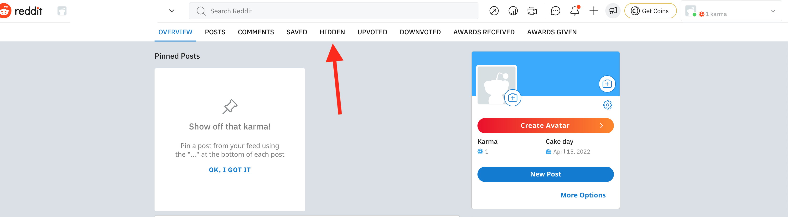 reddit overview and hidden tab