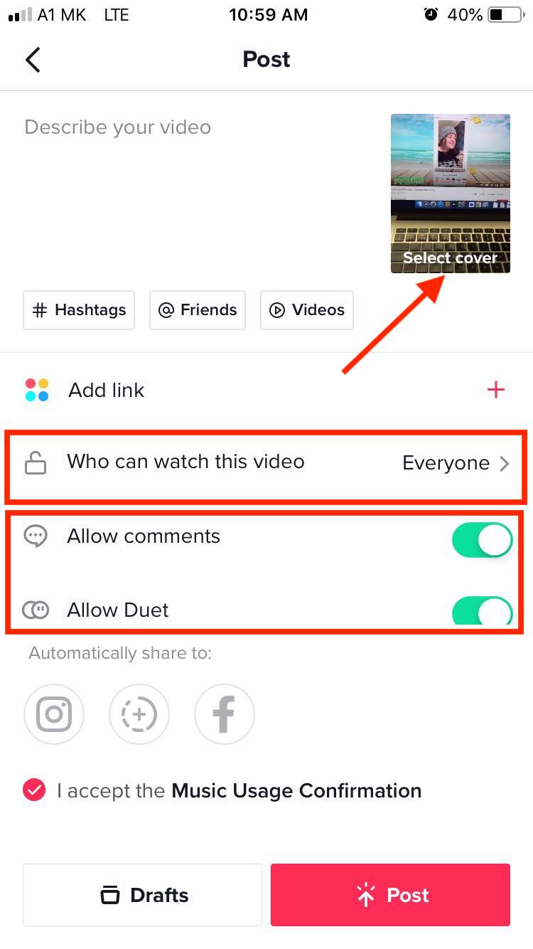 tiktok post option