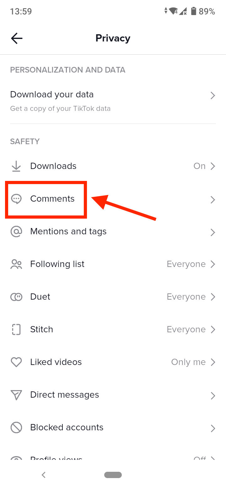 Select 'Comments'
