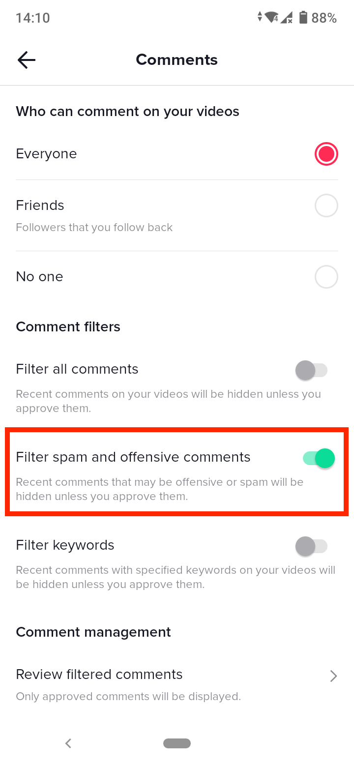 Filter spam and offensive comments